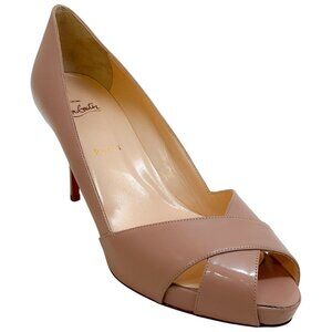 Christian Louboutin Nude Patent Leather Shelley Peep Toe Pumps